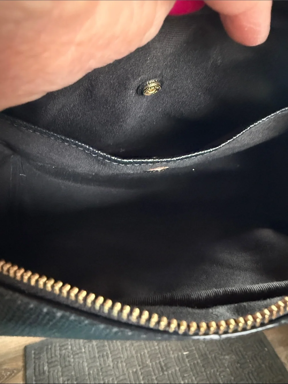 Coach Black Leather Wristlet Travel Pouch with Gold Logo